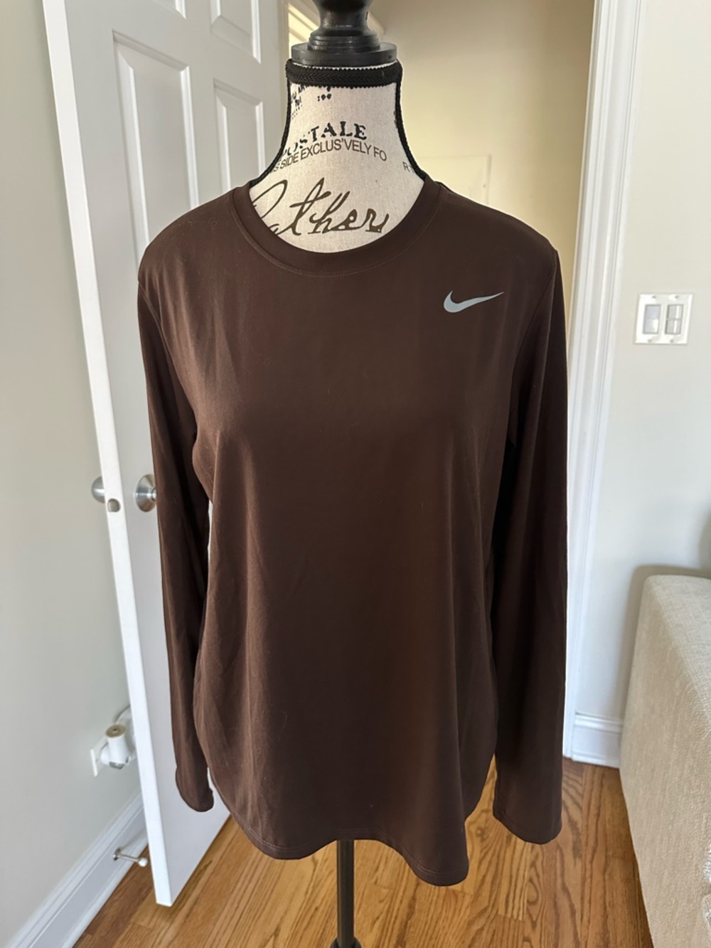 Nike Brown Long Sleeve Performance Top with Silver Swoosh